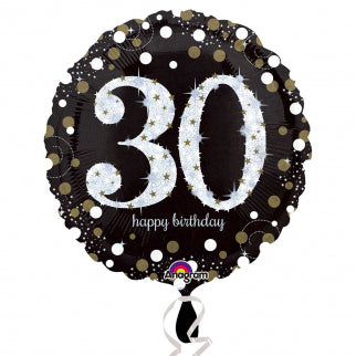 18" Foil Age 30 Black/Gold Dots Balloon - The Ultimate Balloon & Party Shop
