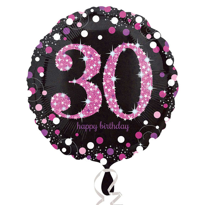 18" Foil Age 30 Black/Pink Dots Balloon - The Ultimate Balloon & Party Shop