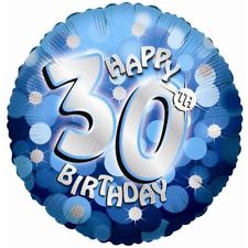 18" Foil Age 30 Blue Sparkle Balloon - The Ultimate Balloon & Party Shop