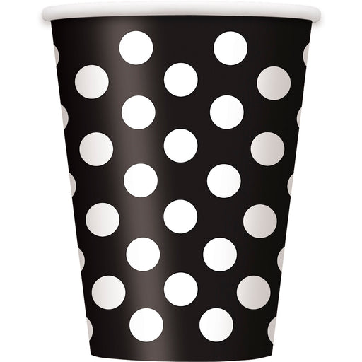 Spotty Paper Cups - Black - The Ultimate Balloon & Party Shop