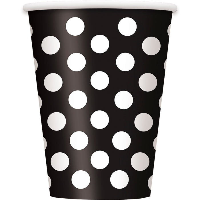 Spotty Paper Cups - Black - The Ultimate Balloon & Party Shop