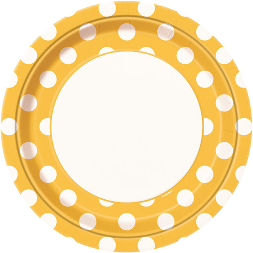 Round Spotty Plates - Yellow - The Ultimate Balloon & Party Shop