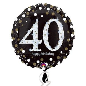 18" Foil Age 40 Black/Gold Dots Balloon - The Ultimate Balloon & Party Shop