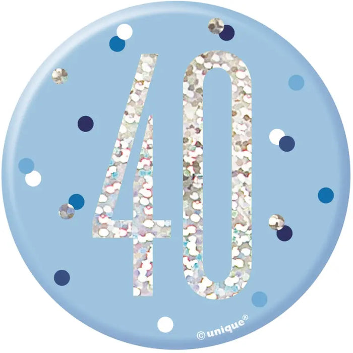 40th Birthday Badge - Blue The Ultimate Balloon And Party Shop Cheltenham & Gloucester Balloons & Fancy Dress 