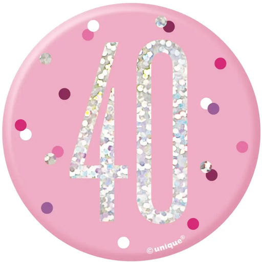 40th Birthday Badge - Pink The Ultimate Balloon And Party Shop Cheltenham & Gloucester Balloons & Fancy Dress 