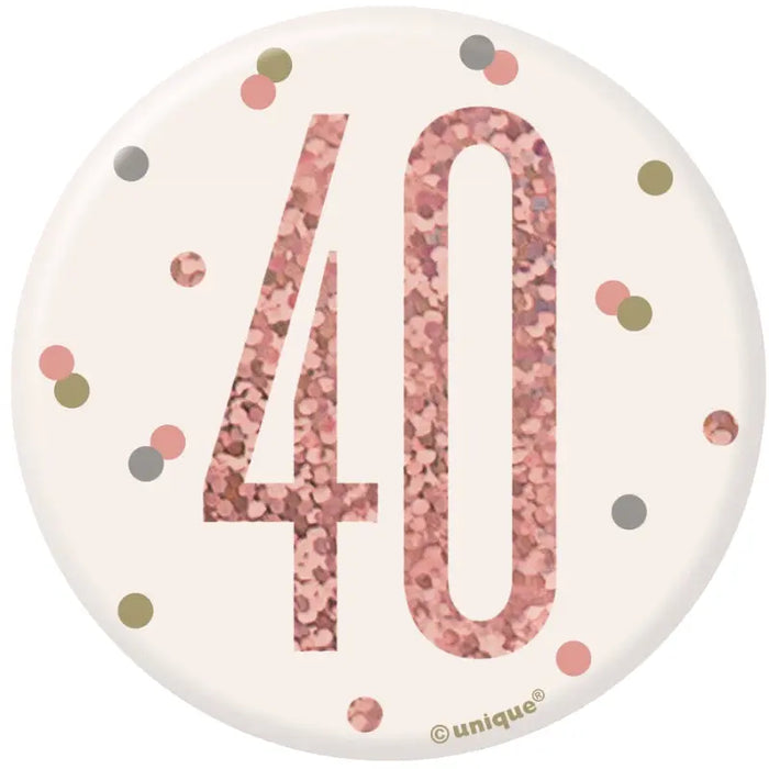 40th Birthday Badge - Rose Gold The Ultimate Balloon And Party Shop Cheltenham & Gloucester Balloons & Fancy Dress 