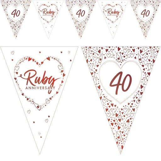 40th Ruby Foil Anniversary Bunting - Paper The Ultimate Balloon And Party Shop Cheltenham & Gloucester Balloons & Fancy Dress 