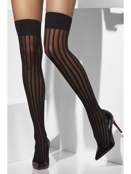 Sheer Striped Hold-Ups - Black - The Ultimate Balloon & Party Shop