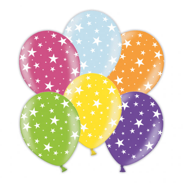 Star Printed Asst Colour Balloons 6 Pack - The Ultimate Balloon & Party Shop