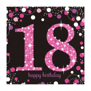 Age 18 Napkins - Black and Hot Pink - The Ultimate Balloon & Party Shop
