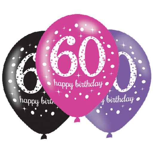 Age 60 Birthday Asst Colour Balloons 6 Pack - The Ultimate Balloon & Party Shop