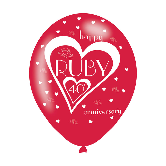 40th Wedding Anniversary Printed Balloons 6 Pack - The Ultimate Balloon & Party Shop
