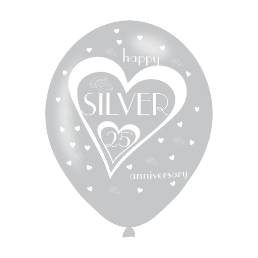 25th Wedding Anniversary Printed Balloons 6 Pack - The Ultimate Balloon & Party Shop