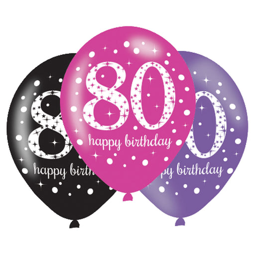 Age 80 Birthday Asst Colour Balloons 6 Pack - The Ultimate Balloon & Party Shop