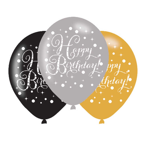 Happy Birthday Asst Colour Balloons 6 Pack - The Ultimate Balloon & Party Shop