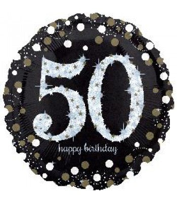 18" Foil Age 50 Black/Gold Dots Balloon - The Ultimate Balloon & Party Shop