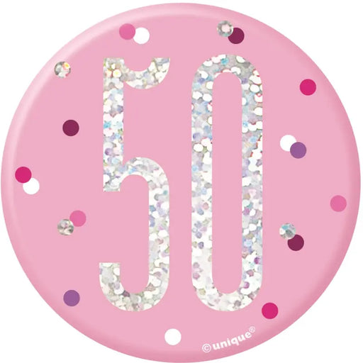 50th Birthday Badge - Pink The Ultimate Balloon And Party Shop Cheltenham & Gloucester Balloons & Fancy Dress 
