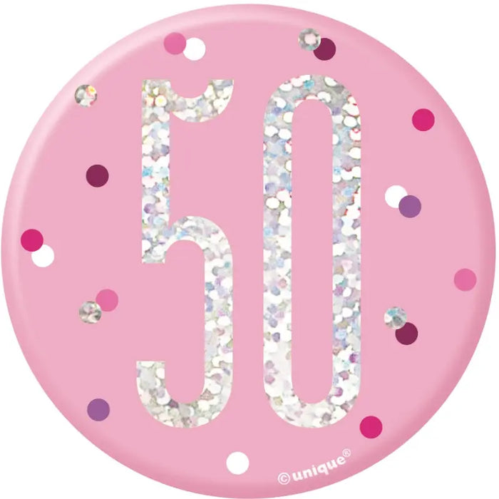 50th Birthday Badge - Pink The Ultimate Balloon And Party Shop Cheltenham & Gloucester Balloons & Fancy Dress 