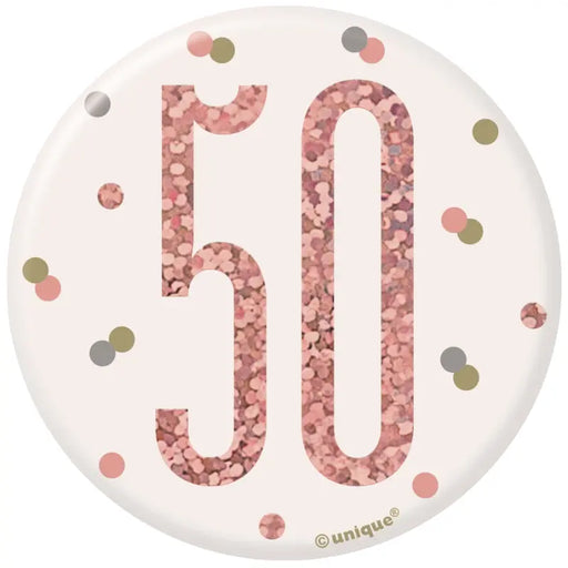 50th Birthday Badge - Rose Gold The Ultimate Balloon And Party Shop Cheltenham & Gloucester Balloons & Fancy Dress 