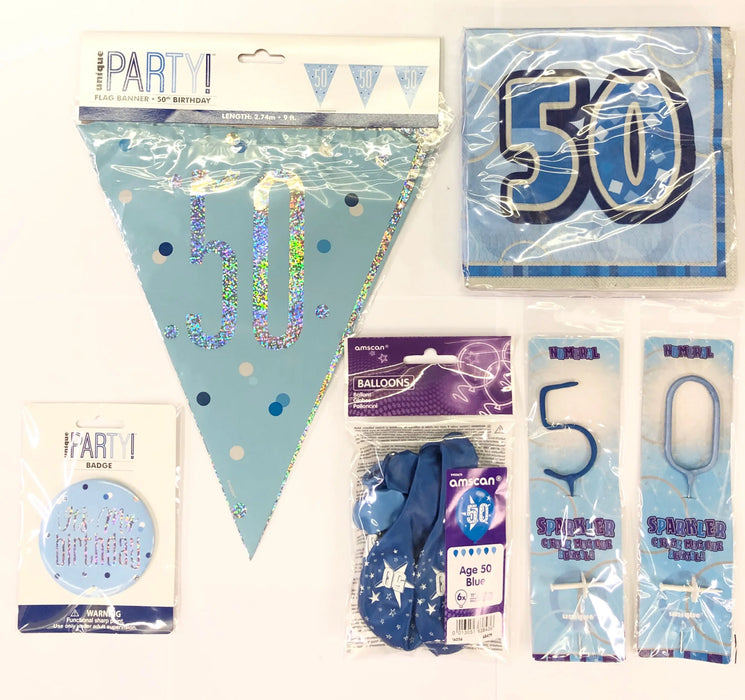 50th Birthday Party Pack - Blue The Ultimate Balloon And Party Shop Cheltenham & Gloucester Balloons & Fancy Dress 