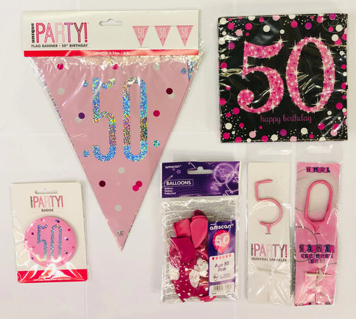 50th Birthday Party Pack - Pink The Ultimate Balloon And Party Shop Cheltenham & Gloucester Balloons & Fancy Dress 