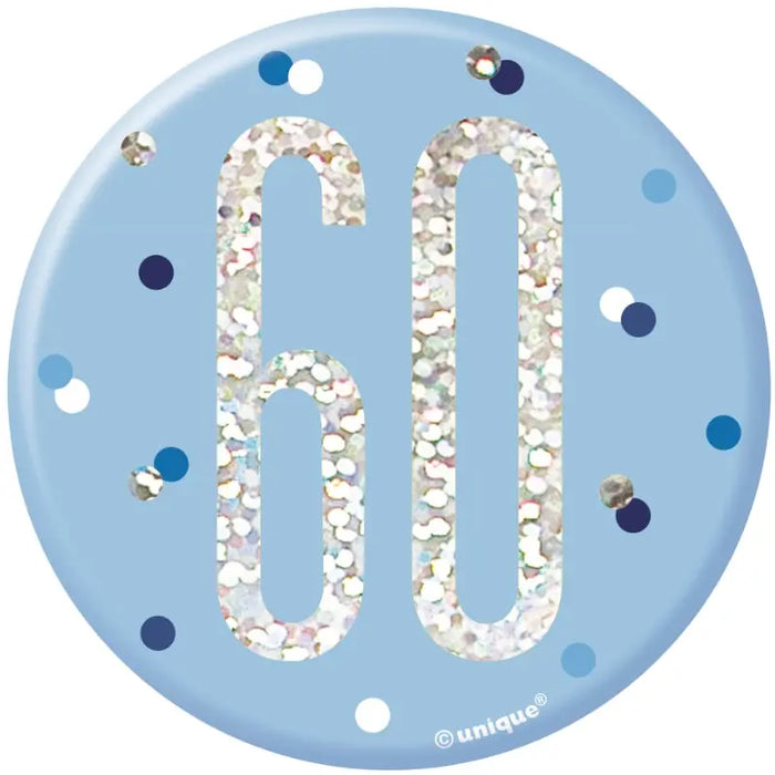 60th Birthday Badge - Blue The Ultimate Balloon And Party Shop Cheltenham & Gloucester Balloons & Fancy Dress 