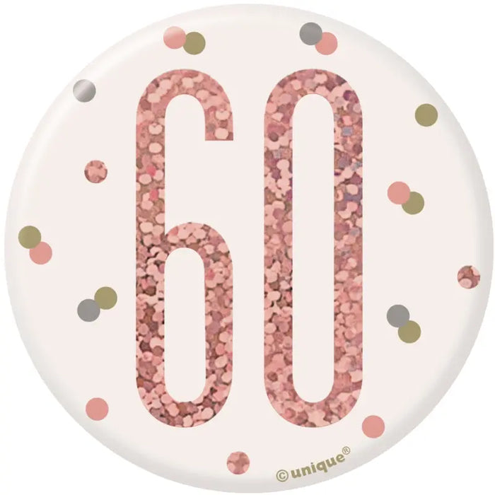 60th Birthday Badge - Rose Gold The Ultimate Balloon And Party Shop Cheltenham & Gloucester Balloons & Fancy Dress 