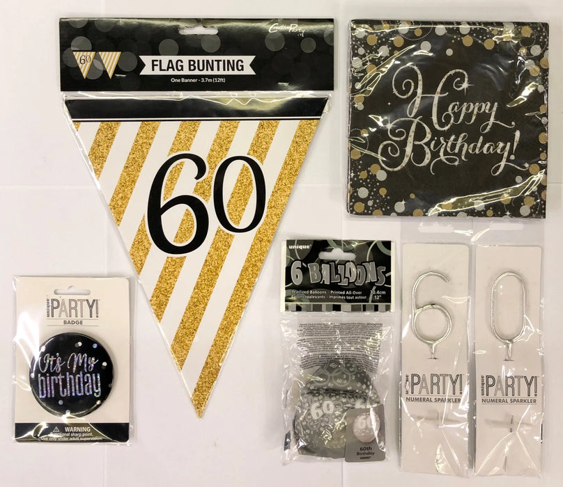 60th Birthday Party Pack - Black/Gold The Ultimate Balloon And Party Shop Cheltenham & Gloucester Balloons & Fancy Dress 