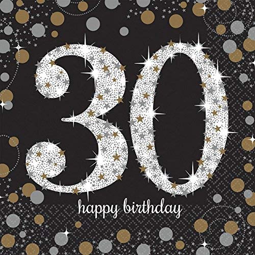 Age 30 Napkins - Black and Gold - The Ultimate Balloon & Party Shop