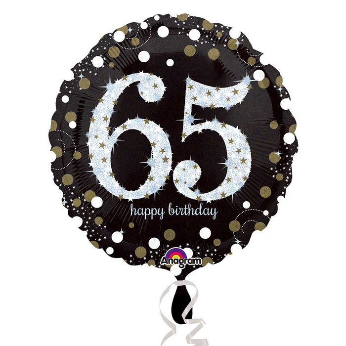 18" Foil Age 65 Black/Gold Dots Balloon - The Ultimate Balloon & Party Shop