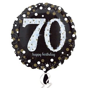 18" Foil Age 70 Black/Gold Dots Balloon - The Ultimate Balloon & Party Shop