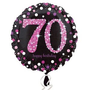 18" Foil Age 70 Black/Pink Dots Balloon - The Ultimate Balloon & Party Shop