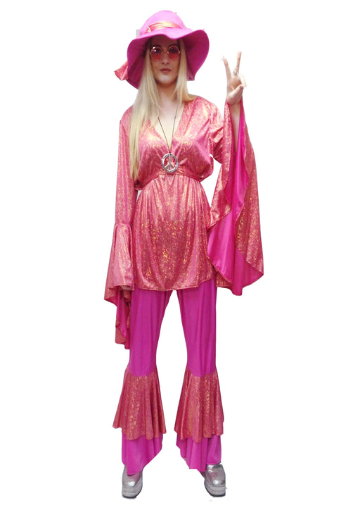 NEW 1970s Disco Lady Hire Costume - Pink (+Size) - The Ultimate Balloon & Party Shop