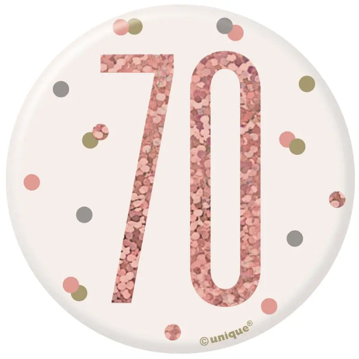 70th Birthday Badge - Rose Gold The Ultimate Balloon And Party Shop Cheltenham & Gloucester Balloons & Fancy Dress 