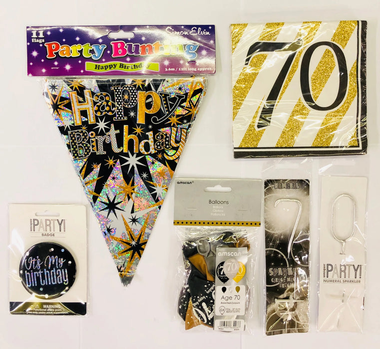 70th Birthday Party Pack - Black/Gold The Ultimate Balloon And Party Shop Cheltenham & Gloucester Balloons & Fancy Dress 