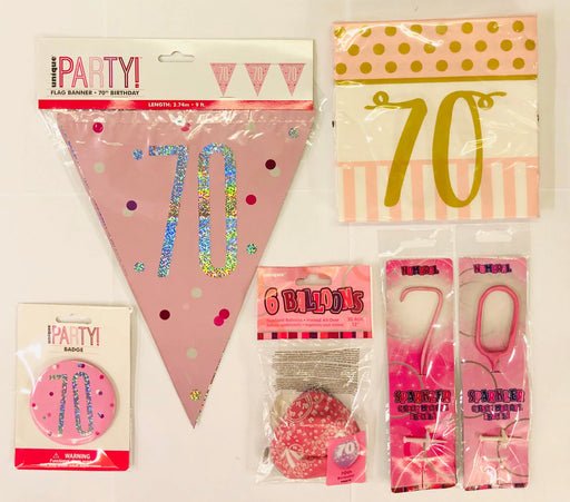 70th Birthday Party Pack - Pink The Ultimate Balloon And Party Shop Cheltenham & Gloucester Balloons & Fancy Dress 