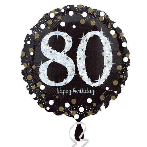 18" Foil Age 80 Black/Gold Dots Balloon - The Ultimate Balloon & Party Shop
