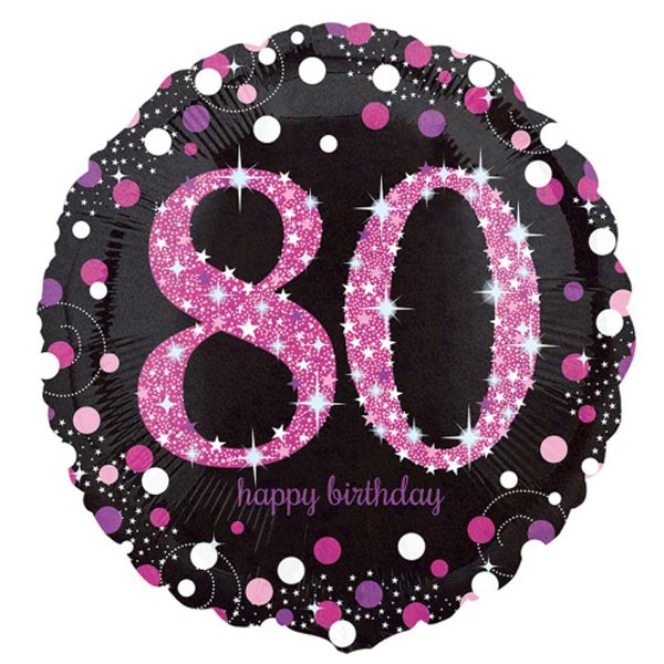 18" Foil Age 80 Black/Pink Dots Balloon - The Ultimate Balloon & Party Shop