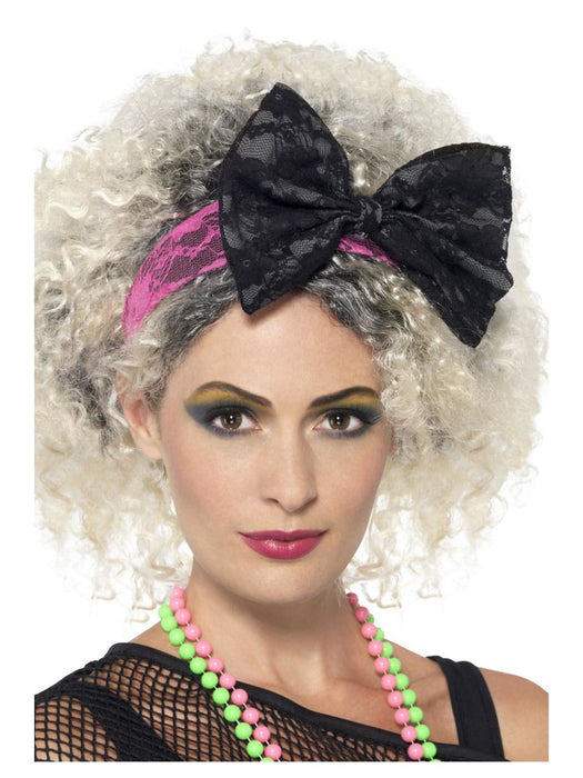80's Neon Lace Headband - Black & Pink The Ultimate Balloon And Party Shop Cheltenham & Gloucester Balloons & Fancy Dress 