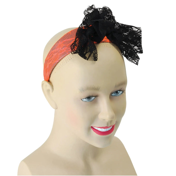 80's Neon Lace Headband - Orange The Ultimate Balloon And Party Shop Cheltenham & Gloucester Balloons & Fancy Dress 