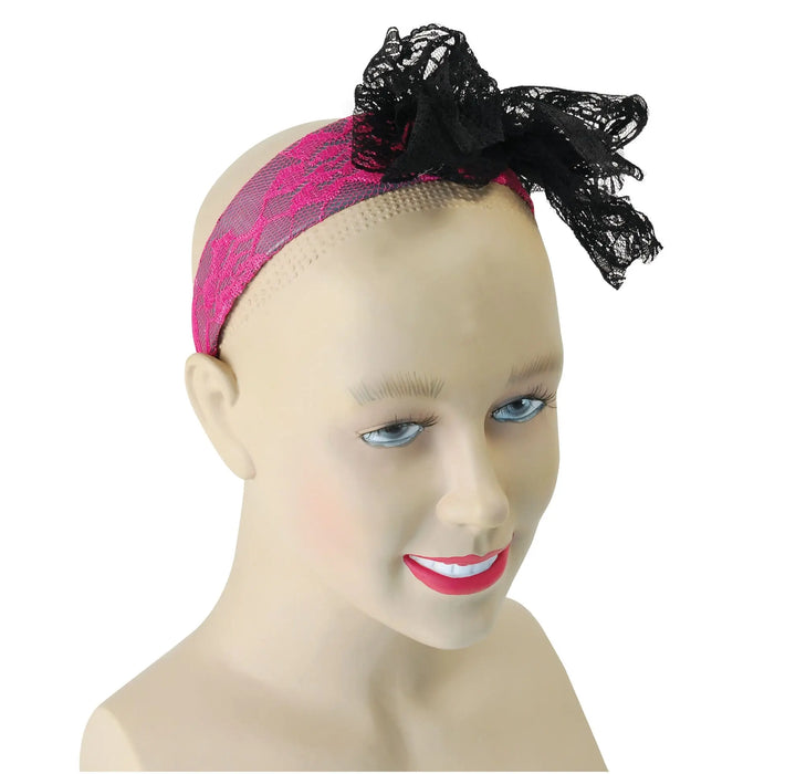 80's Neon Lace Headband - Pink The Ultimate Balloon And Party Shop Cheltenham & Gloucester Balloons & Fancy Dress 