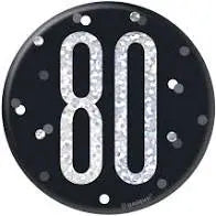80th Birthday Badge - Black The Ultimate Balloon And Party Shop Cheltenham & Gloucester Balloons & Fancy Dress 