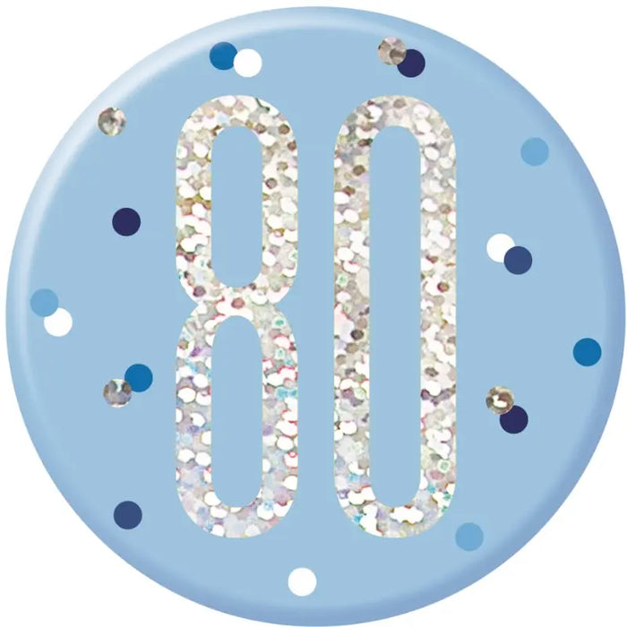 80th Birthday Badge - Blue The Ultimate Balloon And Party Shop Cheltenham & Gloucester Balloons & Fancy Dress 