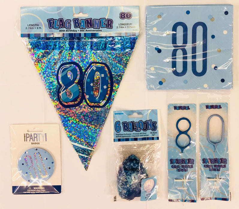 80th Birthday Party Pack - Blue The Ultimate Balloon And Party Shop Cheltenham & Gloucester Balloons & Fancy Dress 
