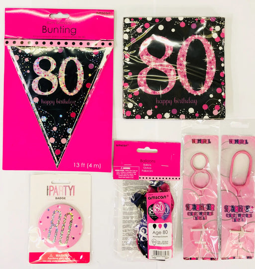 80th Birthday Party Pack - Pink The Ultimate Balloon And Party Shop Cheltenham & Gloucester Balloons & Fancy Dress 
