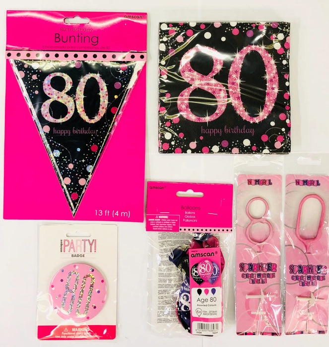80th Birthday Party Pack - Pink The Ultimate Balloon And Party Shop Cheltenham & Gloucester Balloons & Fancy Dress 