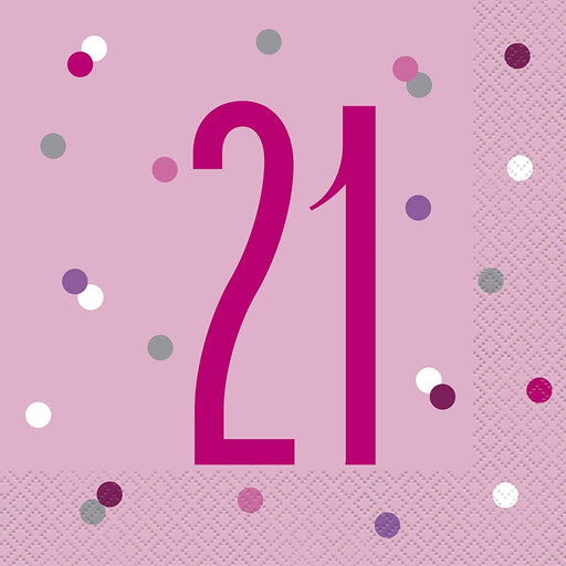 Age 21 Napkins - Pink - The Ultimate Balloon & Party Shop