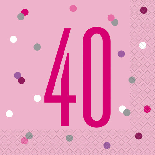 Age 40 Napkins - Pink - The Ultimate Balloon & Party Shop