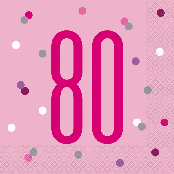 Age 80 Napkins - Pink - The Ultimate Balloon & Party Shop