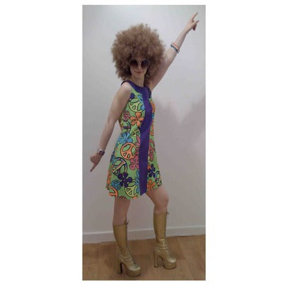 1960s/1970s Dress Hire Costume - Green & Purple CND - The Ultimate Balloon & Party Shop